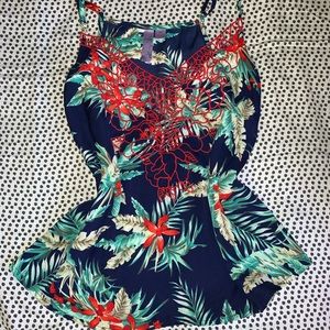 Floral tank with lace detail